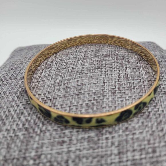 J Crew Enamel Leopard Print Gold Tone Narrow Bangle NWOT! - Picture 5 of 8